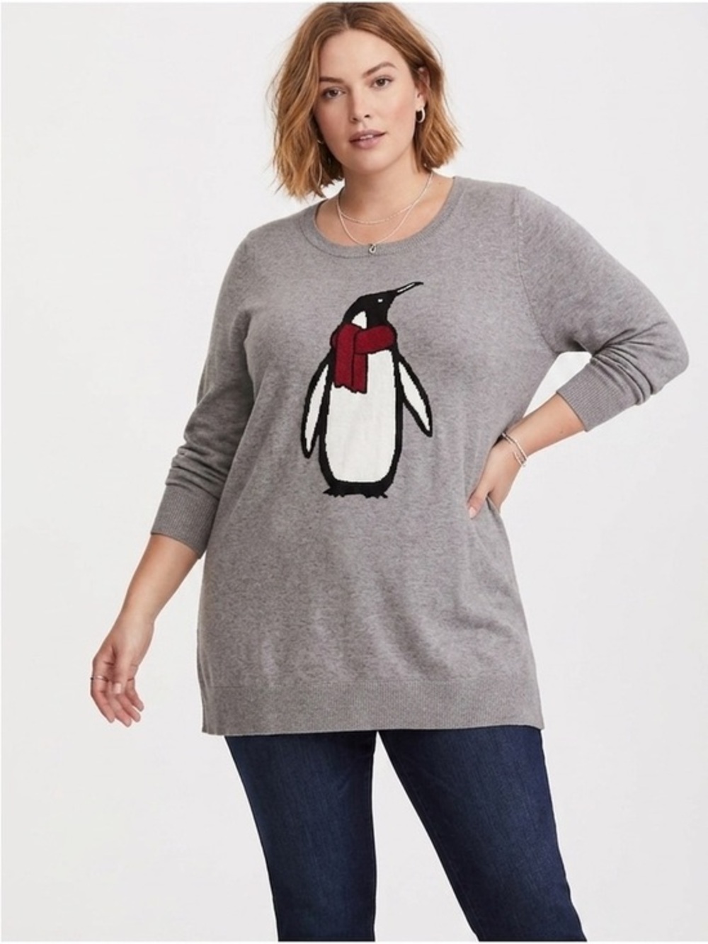 Torrid Grey Penguin Sweater Size 3X Cotton